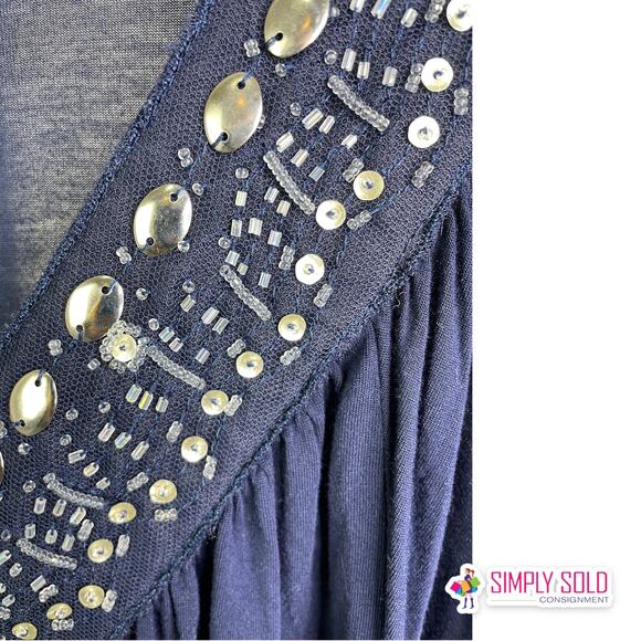 White House Black Market Womens Blouse Embellished V-Neck Dolman Sleeve Beaded L - Picture 6 of 10